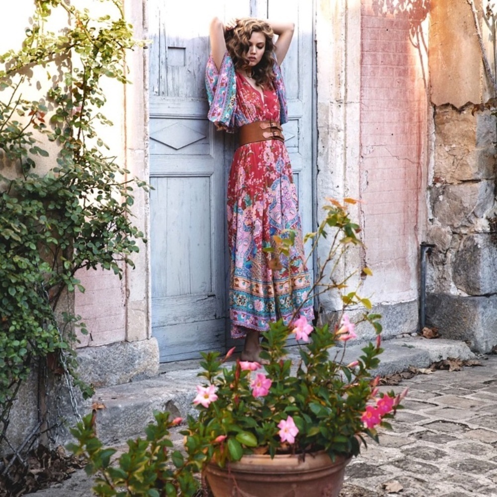 Vibrant Bohemian Kimono Maxi Dress - Picture 12 of 14